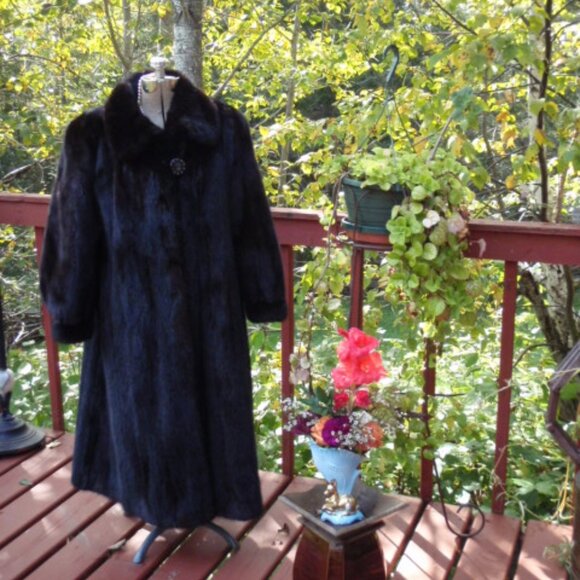 SUPERB DARK CHOCOLATE & BLACK REAL MINK COAT FUR JACKET SWINGER BEAUTIFUL SIZE M - Picture 1 of 13